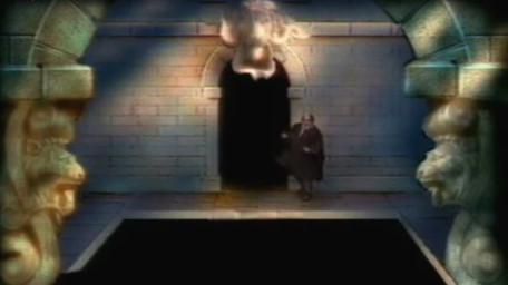 The Lion's Head (ledge challenge), based on a handpainted scene by David Rowe, as shown on El Rescate del Talisman - the Spanish adaptation of Knightmare.