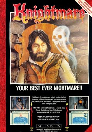 Advertising poster for the Knightmare computer game by Activision for Spectrum, Commodore 64 and Amstrad CPC.