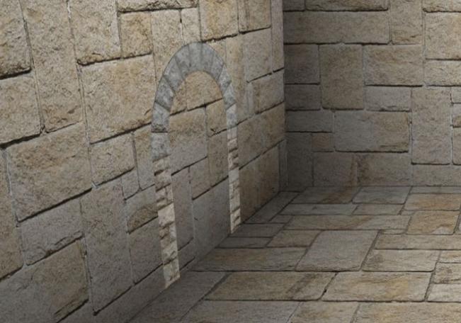 An archway is slotted into the wall of Alex Fruen's dungeon room.