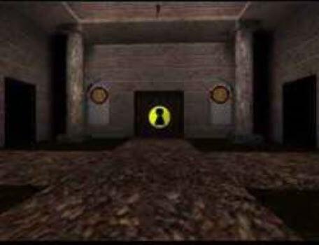 A locked door in the centre of a Level 3 room in the second season of the Knightmare RPG.