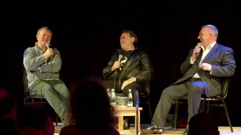 Knightmare creator Tim Child shares a joke with Mark Knight and Cliff Barry during one of the Q&A sessions at the Knightmare Convention 2014