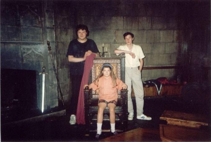 Paul Boland visits the Knightmare set. Sister Julie sits on Treguard's chair.