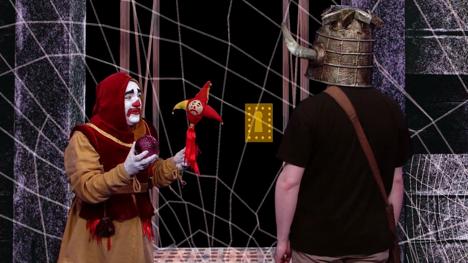 Sylvester the Jester (Nick Collett) in the Geek Week episode of Knightmare (2013)