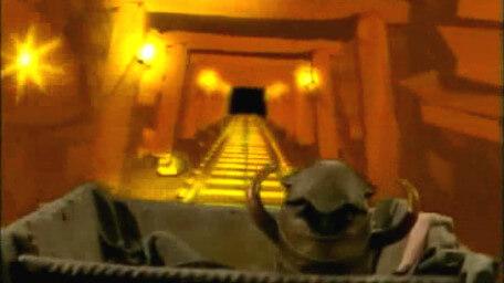 The minecart tunnel, as seen in Series 3 of Knightmare (1989).