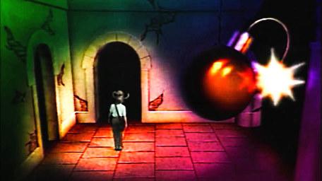 A short variant of a bomb room, based on a handpainted scene by David Rowe, as shown on Series 3 of Knightmare (1989).