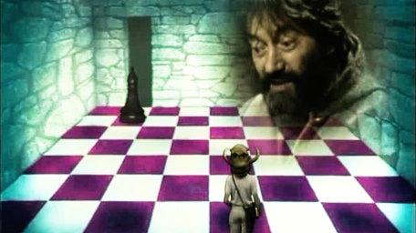 The Combat Chess challenge, based on a handpainted scene by David Rowe, as shown on Series 2 of Knightmare (1988).