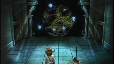 The Wheel of Fate or Wheel of Fortune, based on a handpainted scene by David Rowe, as shown on Series 2 of Knightmare (1988).