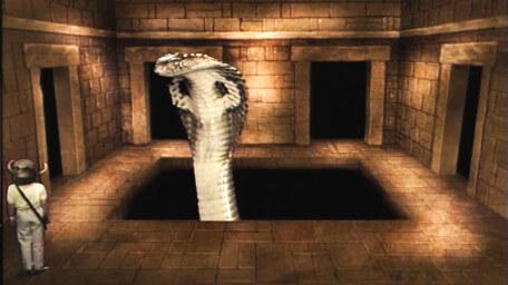 The Lair of Kaa (Level 1 version), based on a handpainted scene by David Rowe, as shown on Series 3 of Knightmare (1989).