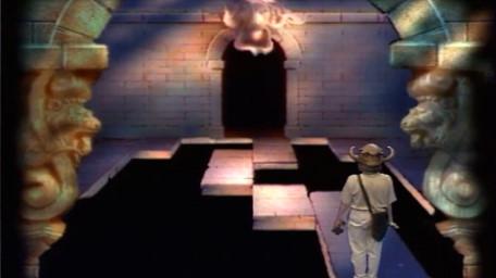 The Lion's Head (ledge challenge), based on a handpainted scene by David Rowe, as shown on Series 3 of Knightmare (1989).