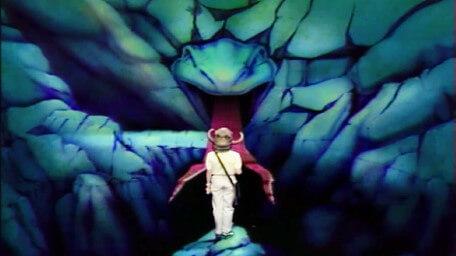 The Serpent's Tongue, based on a handpainted scene by David Rowe, as shown on Series 3 of Knightmare (1989).