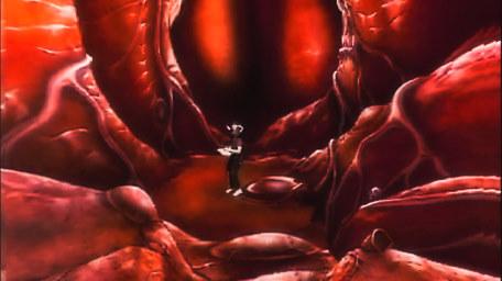 The Stomach Room, based on a handpainted scene by David Rowe, as shown on Series 1 of Knightmare (1987).