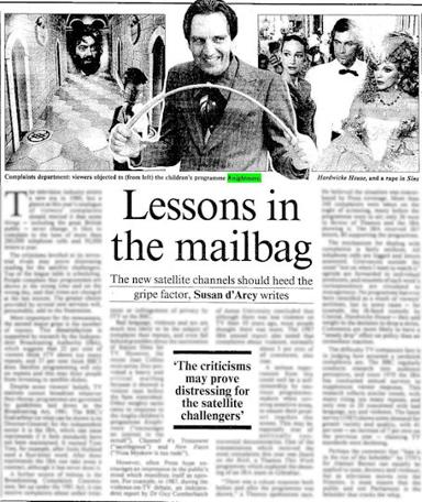 A snippet of a news item from The Times in 1988 (with text heavily blurred), called 'Lessons in the Mailbag'.