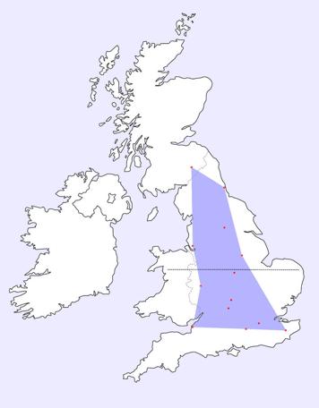 A UK map with dots to represent the locations of participating teams in Knightmare Series 2 (1988)