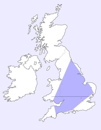 A UK map with dots to represent the locations of participating teams in Knightmare Series 4 (1990)