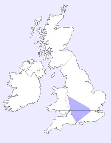 A UK map with dots to represent the locations of participating teams in Knightmare Series 6 (1992)