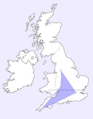 A UK map with dots to represent the locations of participating teams in Knightmare Series 7 (1993)