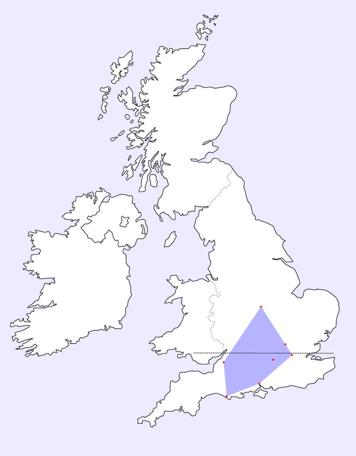 A UK map with dots to represent the locations of participating teams in Knightmare Series 8 (1994)