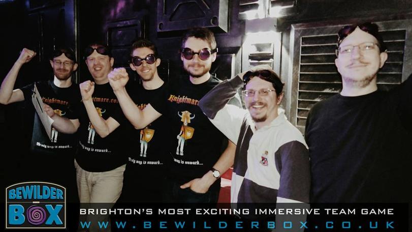 The Knightmare team celebrates success at the Bewilder Box Escape Room in Brighton.