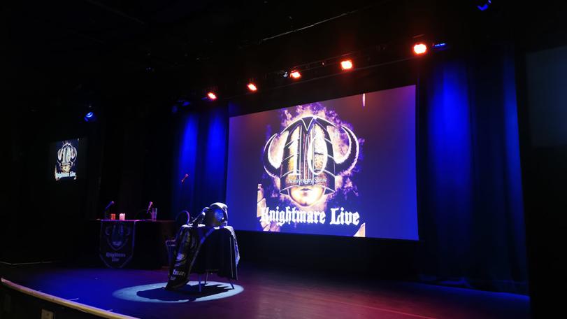 The stage for Knightmare Live's November 2025 show at the Leicester Square Theatre, London