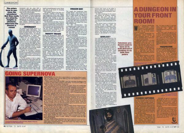 A preview of the final two pages of a 1987 article for The Games Machine, 'Entering the World of TV Make Believe'.