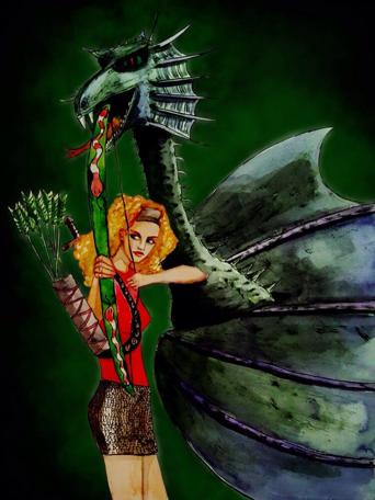 Tatum Flynn's recreation of Gwendoline the Greenwarden and Smirkenorff the Dragon.