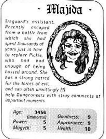 A Top Trumps card for Majida in The Quest, the Official Knightmare newsletter. Volume 3, Issue 1.