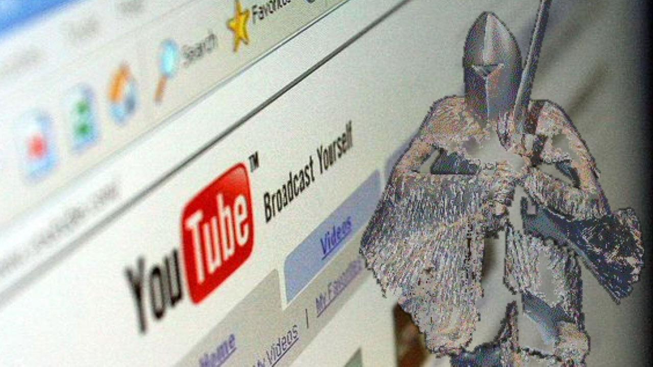 YouTube browser overlaid by a frightknight from Knightmare.