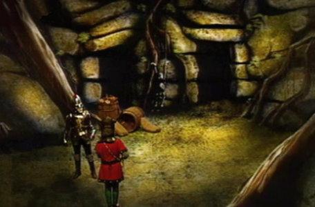 A knight meets a skeleton in the Skeleton Room in the first series of El Rescate del Talisman.