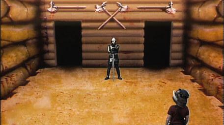 The Combat Room, based on a handpainted scene by David Rowe, as shown on Series 1 of Knightmare (1987).
