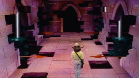 A variant of the Corridor of Spears, based on a handpainted scene by David Rowe, as shown on Series 3 of Knightmare (1989).
