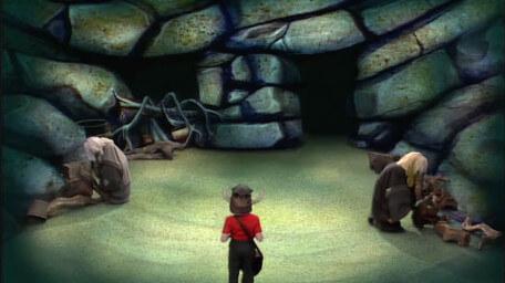 The Cavernwight Chamber, based on a handpainted scene by David Rowe, as shown on Series 1 of Knightmare (1987).