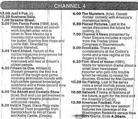 A television schedule for 5 September 1988 for Channel Four.