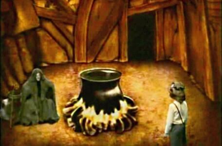 Knightmare Series 2 Team 3. Mildread's room is revealed, complete with cauldron.