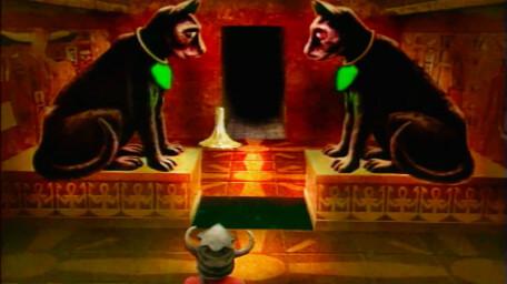 The Lynx Room or Egyptian Room, based on a handpainted scene by David Rowe, as shown on Series 3 of Knightmare (1989).