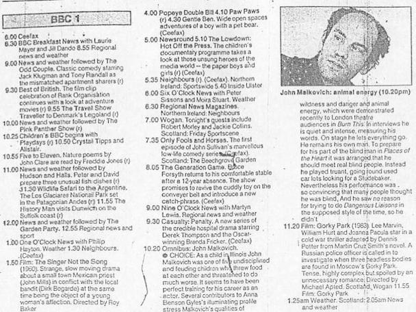 A television schedule for BBC One for 7 September 1990.