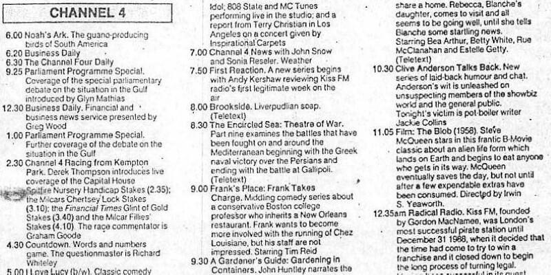 A television schedule for Channel Four for 7 September 1990.