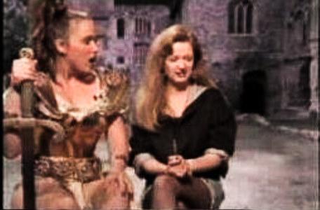 Gundrada (Samantha Perkins) appears on CITV with Jeanne Downs in 1990.