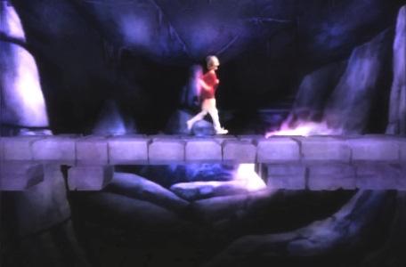 Knightmare Series 4 Quest 6. Dickon strides quickly across the collapsing bridge.