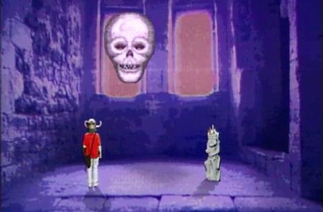 Knightmare Series 4 Quest 6. Dickon approaches a statue with the Crown.