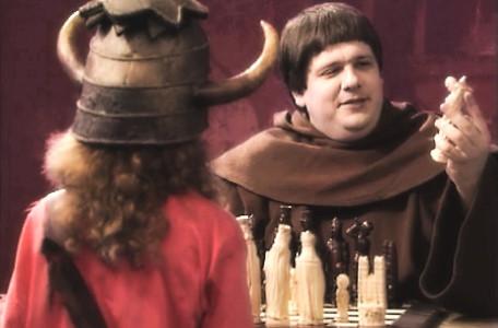 Knightmare Series 5 Team 3. Brother Mace invites Sarah to a game of chess.
