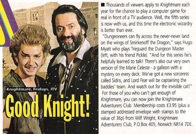'Good Knight.' A preview of Knightmare Series 6 in the 12/09/1992 issue of Look In Magazine, with Hugo Myatt as Treguard and David Learner as Pickle (p.12)