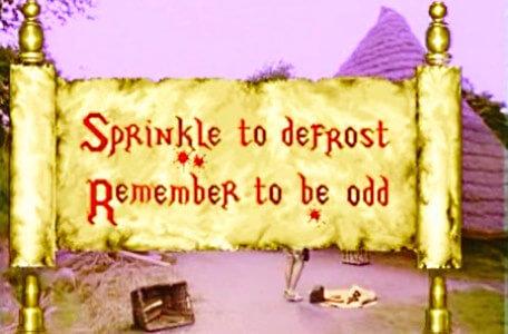 Knightmare Series 6 Team 4. A Level 1 scroll reads, 'Sprinkle to defrost. Remember to be odd'.