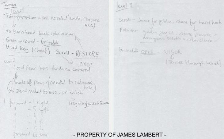 Knightmare Series 7 Team 3. A scan of James's quest notes.