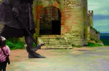 Knightmare Series 7 Team 6. Julie must pass a troll on patrol to reach the castle stairs.
