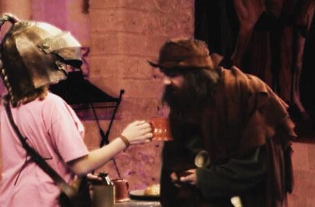 Knightmare Series 7 Team 6. Julie offers Sylvester Hands a drink.