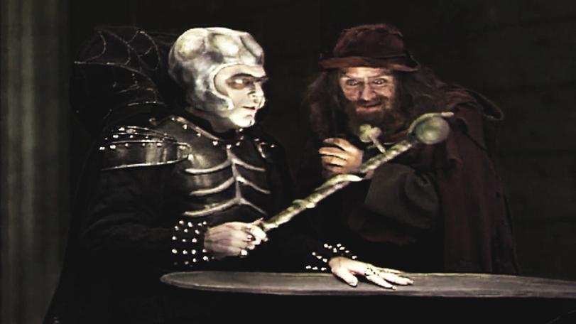 Series 7 (1993). Lord Fear plots with Sylvester Hands over a fake Wand of Majesty.