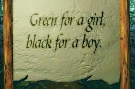 Knightmare Series 8 Team 1. A Level 1 scroll reads: Green for a girl, black for a boy.