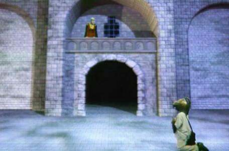 Knightmare Series 8 Team 3. Nathan kneels to appease the sorceress Maldame in Linghorm.