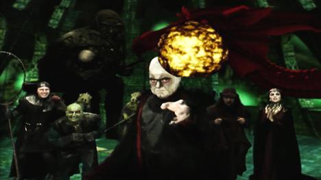 Knightmare Series 8 Opposition cast. Lord Fear throws a fireball as part of the opening sequence.
